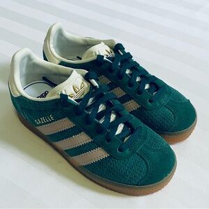 Adidas Kids Gazelle Forest Green Suede Sneakers